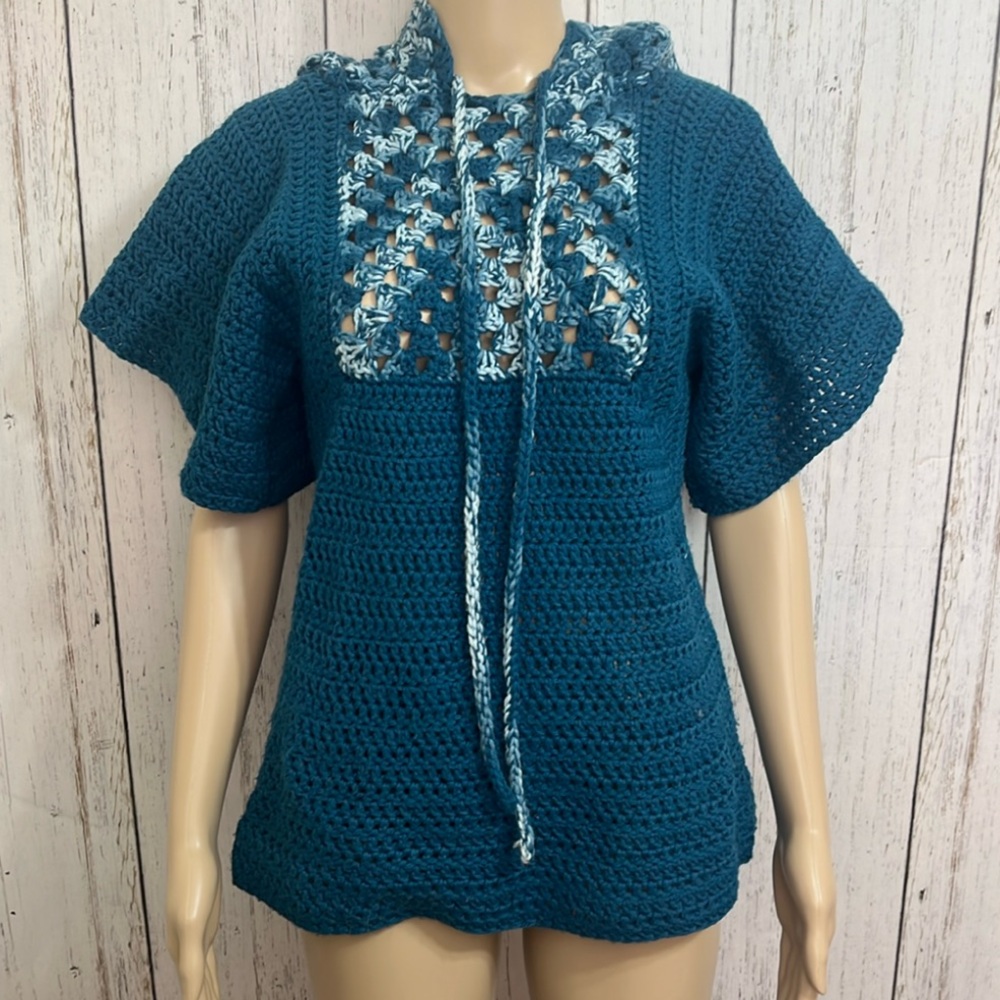 Vintage Crocheted Sweater With Hoodie